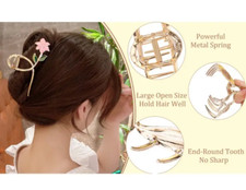 Large Metal Floral Hair Claw Clips Pink Flower Barrette Accessory Women 1028