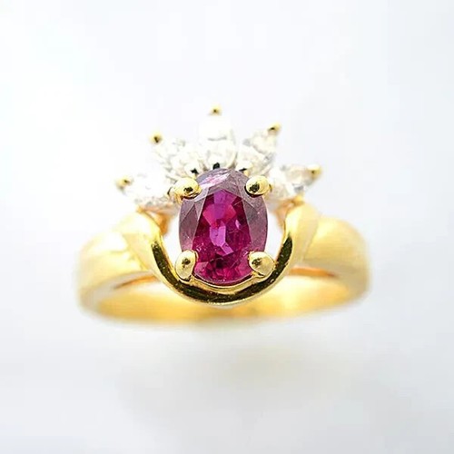 Natural Red Ruby & Diamond 18K (750)Yellow Gold Ring Sz 6.75 / 5.7 Grams/ SDC - Picture 12 of 12