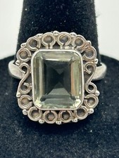 925 Sterling Silver Prasiolite Green Amethyst Ring Size 8 1/2