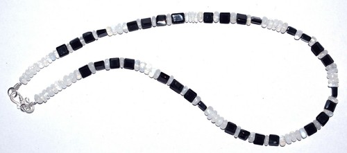 925 Fine Silver Spinel - Moonstone Gemstone 3-6 mm Beads 30" Strand Necklace HNB - Picture 4 of 8