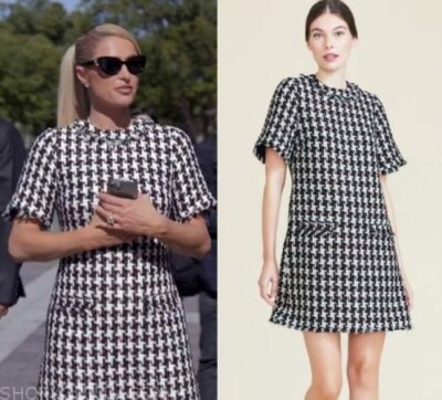 Lela Rose Sparkle Houndstooth Black White Tweed Dress Size Small New
