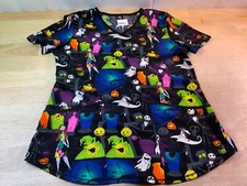 New Women's Disney The Nightmare Before Christmas Scrub Top Sz S-Bright Colors 