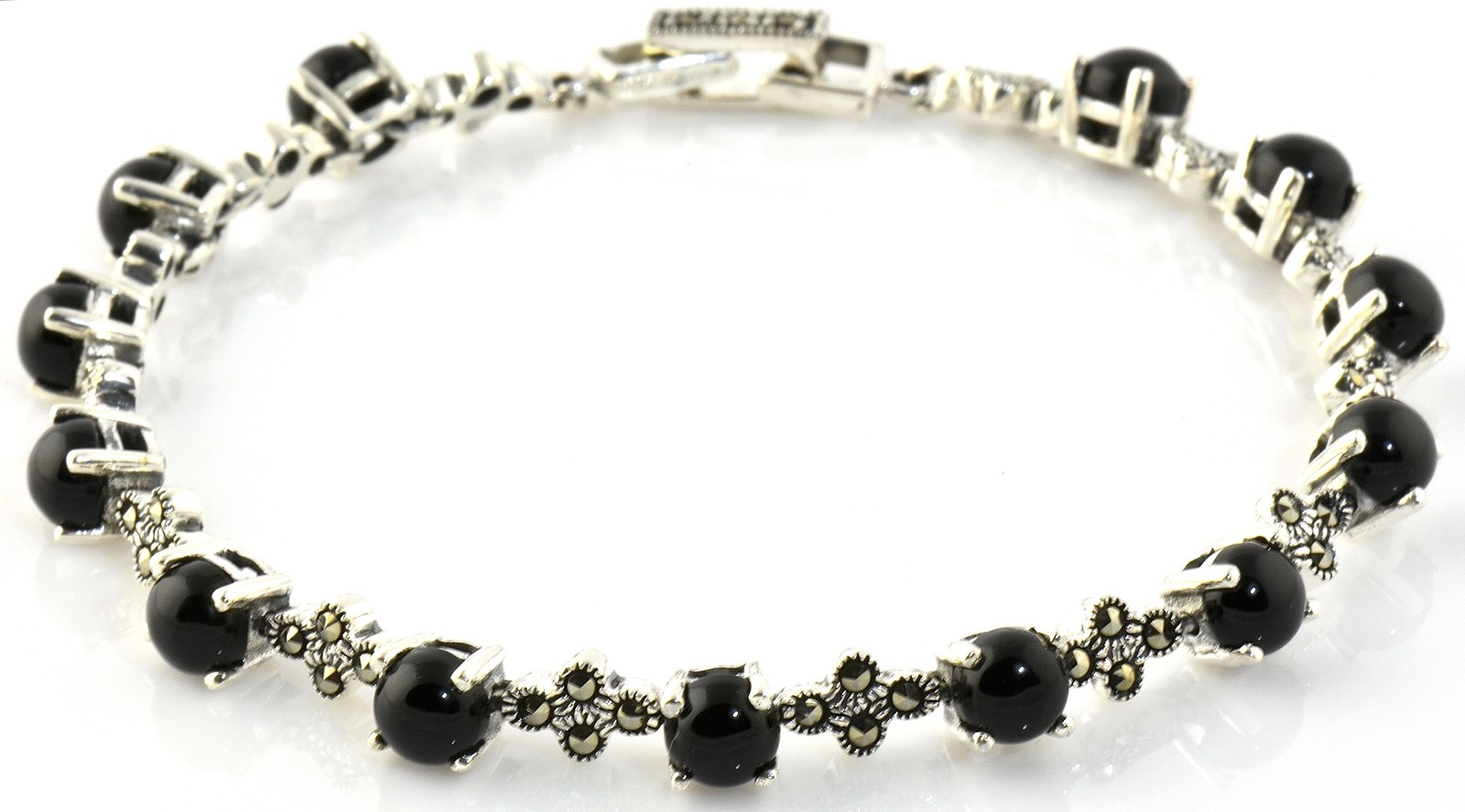 925 Silver Marcasite Black Onyx Bracelet (PJB-50002)-image