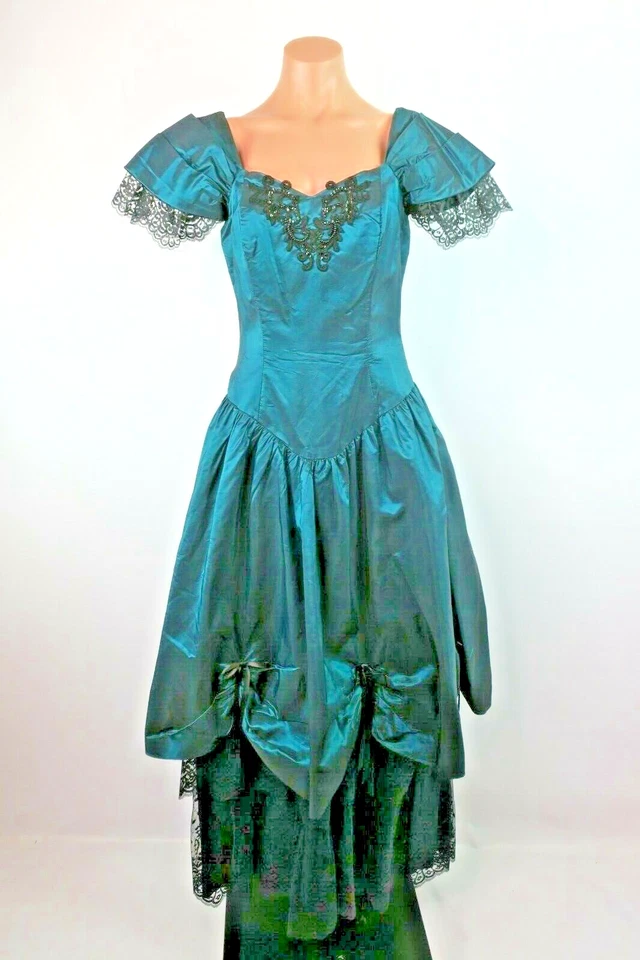 Vestido De Colección Años 80 Alfred Angelo Formal Vestido de Baile Lo que el viento se llevó Dama de honor PROM Foto 3 de 4