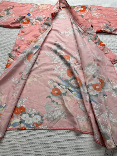 Vintage Made in Japan Bold Floral Kimono Dressing Gown Robe Coat OS Polyester - Picture 9 of 12
