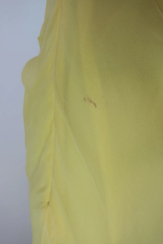 Vestido Dolce Jovani Amarillo 100% SEDA Alto Bajo Volantes Baile de graduación Noche Fiesta Talla 8 Foto 4 de 4