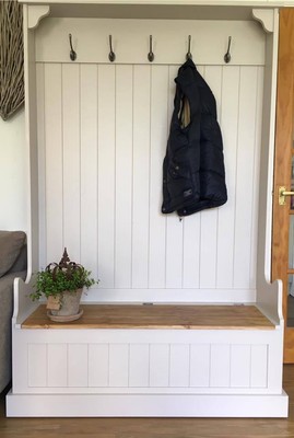 Hand Crafted Solid Pine Monks Bench Tall Storage Seat With Coat
