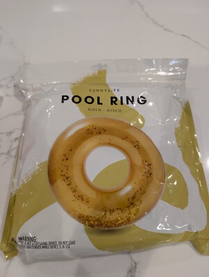 SUNNYLIFE DiscoGold Pool Ring Float Tube with Glitter 41 x 41 NEW -Free shipping