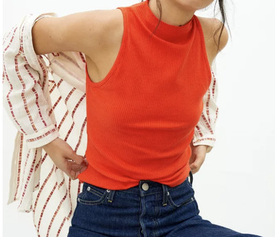 red turtleneck sleeveless top