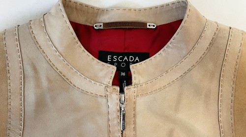 ESCADA Sport Beige Suede Sleeves Leather Short Biker Jacket 36 EU 6 US Small - Picture 6 of 9