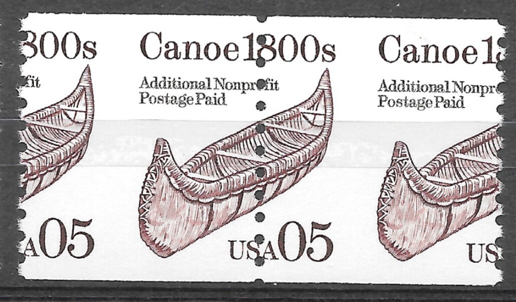 MISPERFORATED Transportation Coil, Scott #2453 5c Canoe Pair, Mint NH