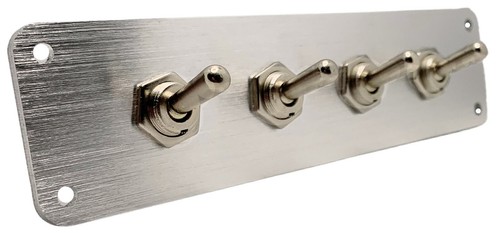 Panel de aluminio cepillado de alta resistencia - 4 interruptores de palanca PLATEADOS - 12V 20A - (#7) - Imagen 2 de 5