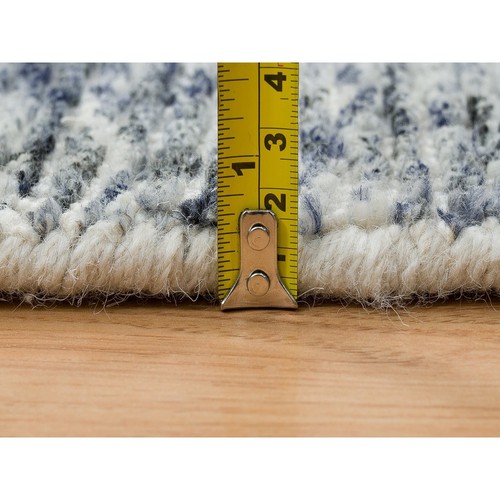 8'x8' Blue Wool Hand Loomed Modern Striae Design Round Oriental Rug R65248 - Picture 10 of 11
