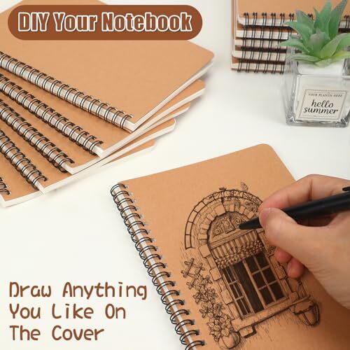 60 Packs A5 Spiral Lined Notebooks, Kraft Paper Cover, 8.3"×5.5", 60 - Picture 5 of 7