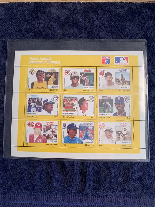 1988 MLB All-Stars Postage Stamp Sheet Grenada With Pete Rose Stamp Error #1121