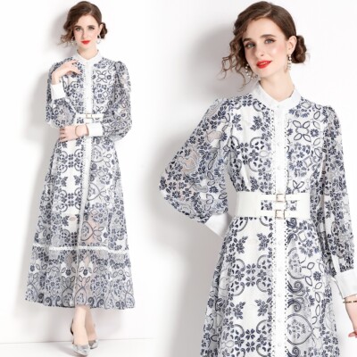 Runway Elegant Lace Dress Stand Collar, Lantern Sleeve Belted Office Party Dress | eBay Runway Elegant Lace Dress Stand Collar, Lantern Sleeve Belted Office Party Dress | eBay