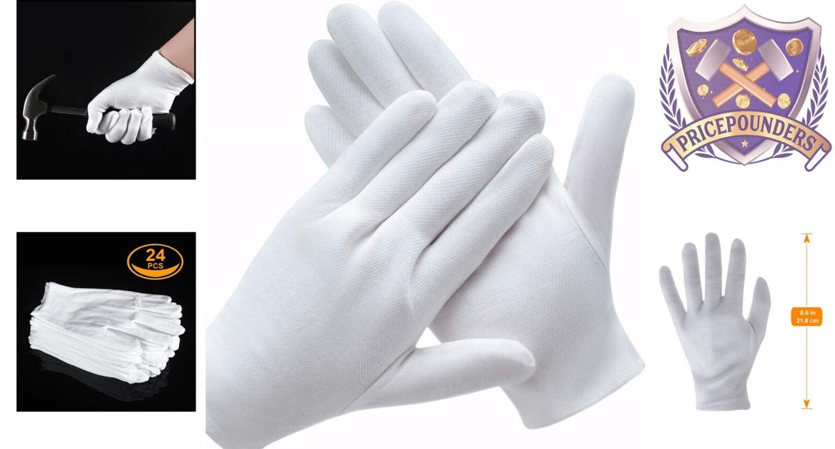 12 Pairs White Cotton Gloves Moisturizing Eczema Care, Soft