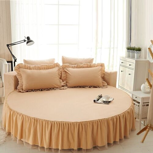 Round Fitted Sheet Cotton Quilted Bedspread Non-slip Mattress Cover Bed Skirts - Picture 36 of 37