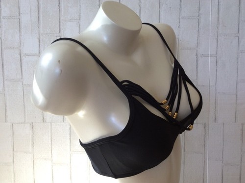 TOP DE BIKINI HALTER APQ SWIM ORO MEDIANOCHE AFRODITA ENJAULADO (M) NUEVO CON ETIQUETAS $80 - Imagen 4 de 9