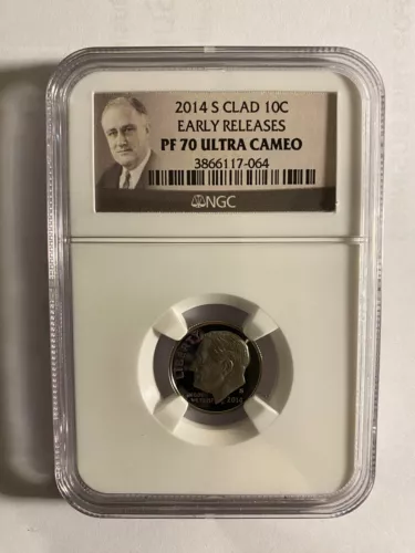 2014-S CLAD ROOSEVELT DIME E.R. NGC PF70 U.C. "PORTRAIT LABEL "TOP POP" 