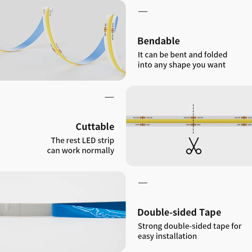 DC12V 24V COB LED Strip High Density 320/480LEDs/m Dimmable Led Lights for Decor - Image 4 of 4
