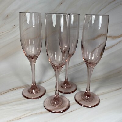 Vintage  (4) four Libbey Premiere Pink Long-Stem Champagne Flutes