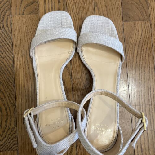 Ann Mashburn Tan Natural Raffia Ankle Strap Block Heels Sandals Shoes Size 9 - Picture 3 of 9