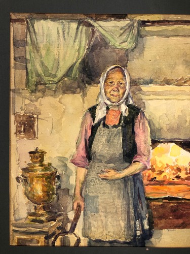 Original Aquarell Malerei Oma Matryona Unikat Signiert Zhurov E.P. Russland 1991 - Bild 10 von 24
