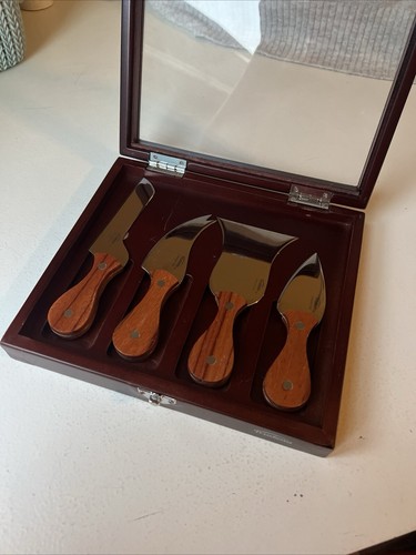 TRUDEAU Charcuterie Cheese Knives Wooden Box 4 Utensils Stainless Steel Party - Picture 3 of 9