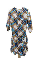 Sunny Paige Tunic Button Up Shirt Dress Multi Color 3/4 Sleeve M/L Belted