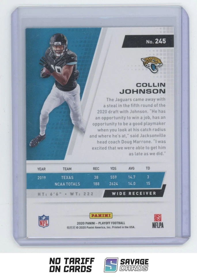 2020 Panini Playoff Collin Johnson RC #245 Jacksonville Jaguars - Image 2 of 3