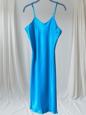 VTG MIDI SLIP DRESS LINGERIE SILKY by Elise Stevens NWOT Bright Blue Women  s M