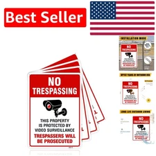 Explicit No Trespassing & Surveillance Signs - 4-Pack Red & White 7x10 Inches