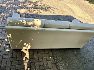 American Leather White Leather 3-Seat Sofa, Modern, Cushion Back, Pad Arms