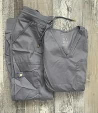 Jaanuu GRAY Scrub Set S Women s V Neck Top Drawstring Jogger Pants WORN ONCE