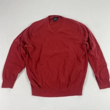 Jos A Bank Sweater Mens XL Red 100% Pima Cotton V Neck Knit Pullover Casual