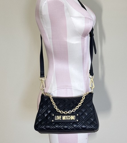 Love Moschino Logo-lettering Black Quilted Shoulder Crossbody Bag NWT - Picture 3 of 17