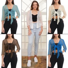 Women’s Knitted Cropped Bolero Shrug Cardigan Top Tie Up Open Front Ladies