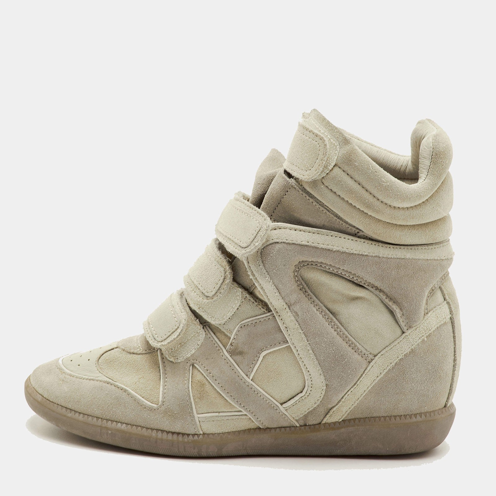 Isabel Marant Bekett Size 38 Ecru Beige Suede Wedge Sneakers