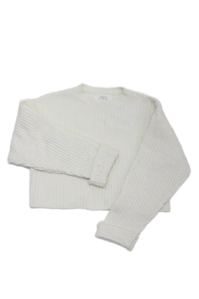 Suéter tejido corto cuello redondo manga larga blanco talla 6-7 años de Zara para niñas Foto 2 de 4