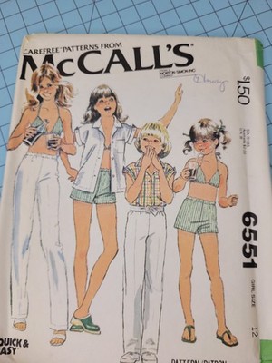 McCall's Carefree Pattern 6551 Girl's swim suit, top, shorts, pants Size 12
