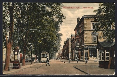 Ansichtskarte Wilhelmshaven, Roonstrasse mit Strassenbahn 