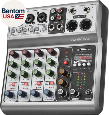 Professional Audio Mixer, Sound Board Mixing Console with 5 Channel Digital USB
