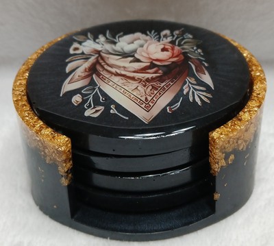 Handmade Resin Coaster Gift Set With Holder Beautiful Western Inspired Look 