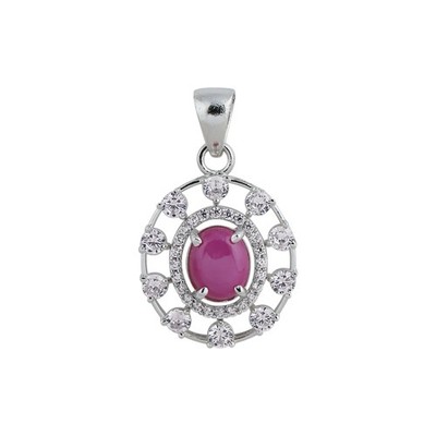 6.50 Ct. Oval 6 Rays Pink Star Ruby & White Accents 925 Sterling Silver Pendant