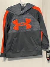 Under Armour Boys Hooded Pullover Sweatshirt Gray  Neon Orange Size 4 NWT