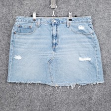 Levis Skirt Womens 34 Blue Mini Pencil Light Wash Distressed Zip Fly Denim