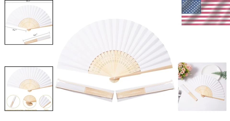 Ventiladores de mano de papel versátiles 50 piezas - ideales para bodas, fiestas y más Foto 2 de 4