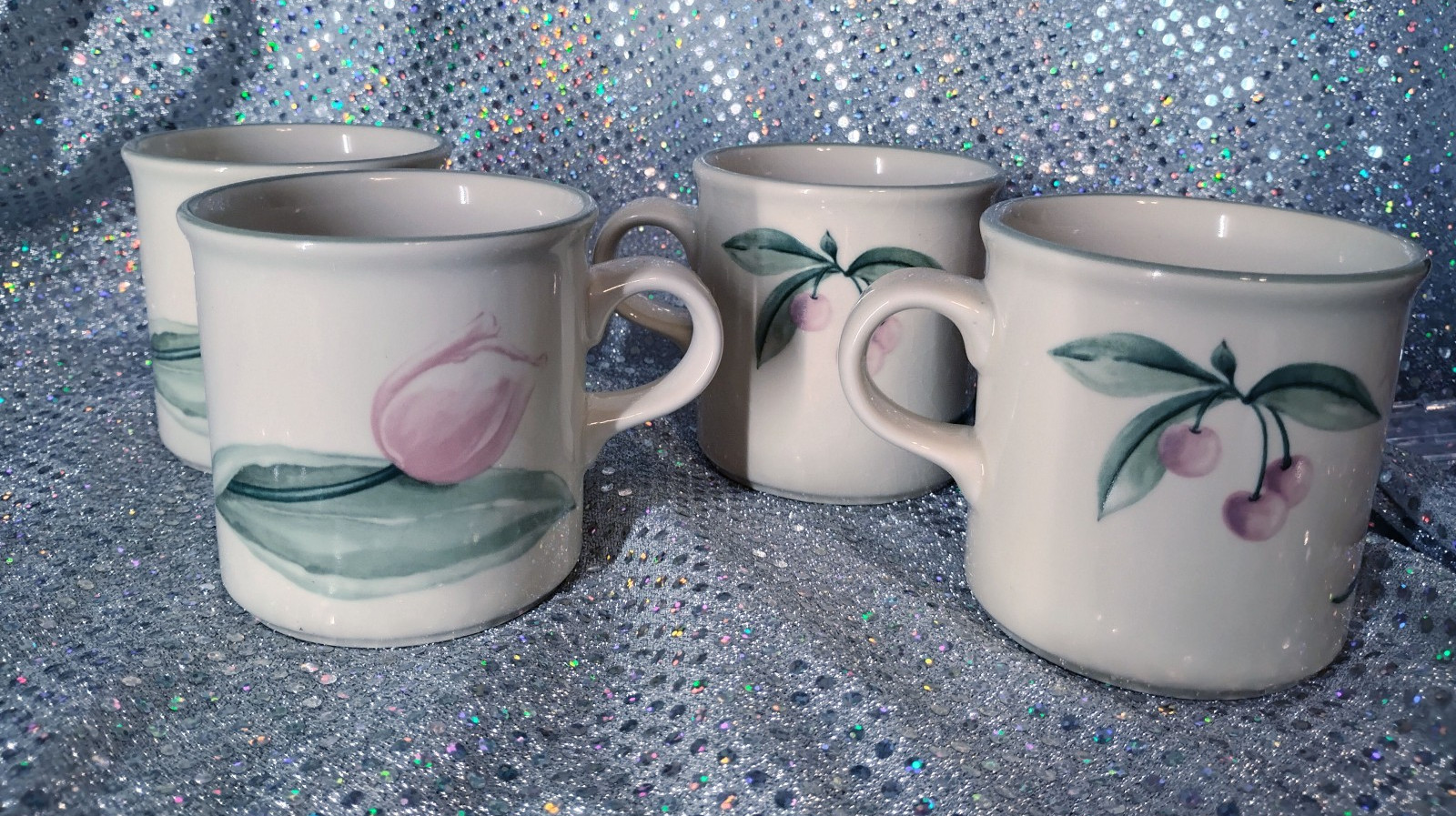 Of Four (4)  Pfaltzgraff  Garden Party Coffee Cups / Mugs Fl
