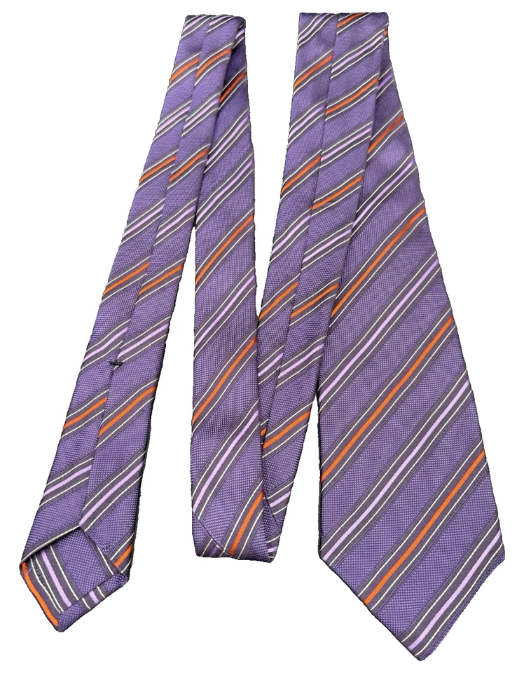 Corbata 7 pliegues 100 % seda púrpura naranja tiras Morigi Milano hecha en Italia 62" usada en excelente estado Foto 3 de 4